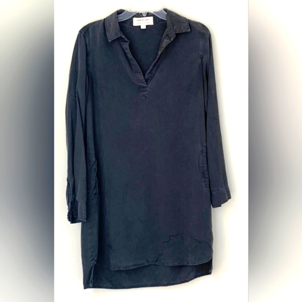 Soft 100%Tencel Dress Cloth & Stone ANTHROPOLOGIE Roll Tab Slv Pockets Med